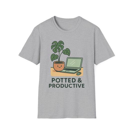Potted & Productive T-Shirt, Ideal for Plant Lovers, Home Office Gear, Gifts for Creatives, Motivational Tee, Casual Wear, Everyday Style