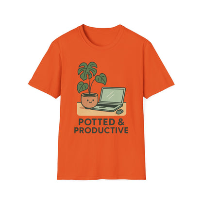 Potted & Productive T-Shirt, Ideal for Plant Lovers, Home Office Gear, Gifts for Creatives, Motivational Tee, Casual Wear, Everyday Style