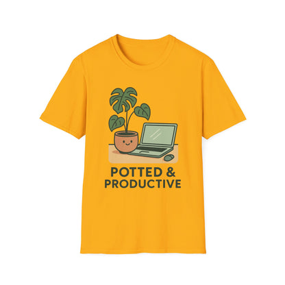 Potted & Productive T-Shirt, Ideal for Plant Lovers, Home Office Gear, Gifts for Creatives, Motivational Tee, Casual Wear, Everyday Style