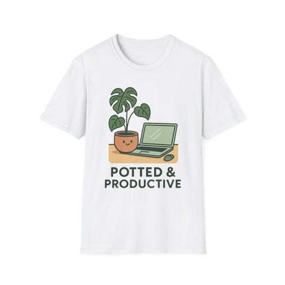 Potted & Productive T-Shirt, Ideal for Plant Lovers, Home Office Gear, Gifts for Creatives, Motivational Tee, Casual Wear, Everyday Style